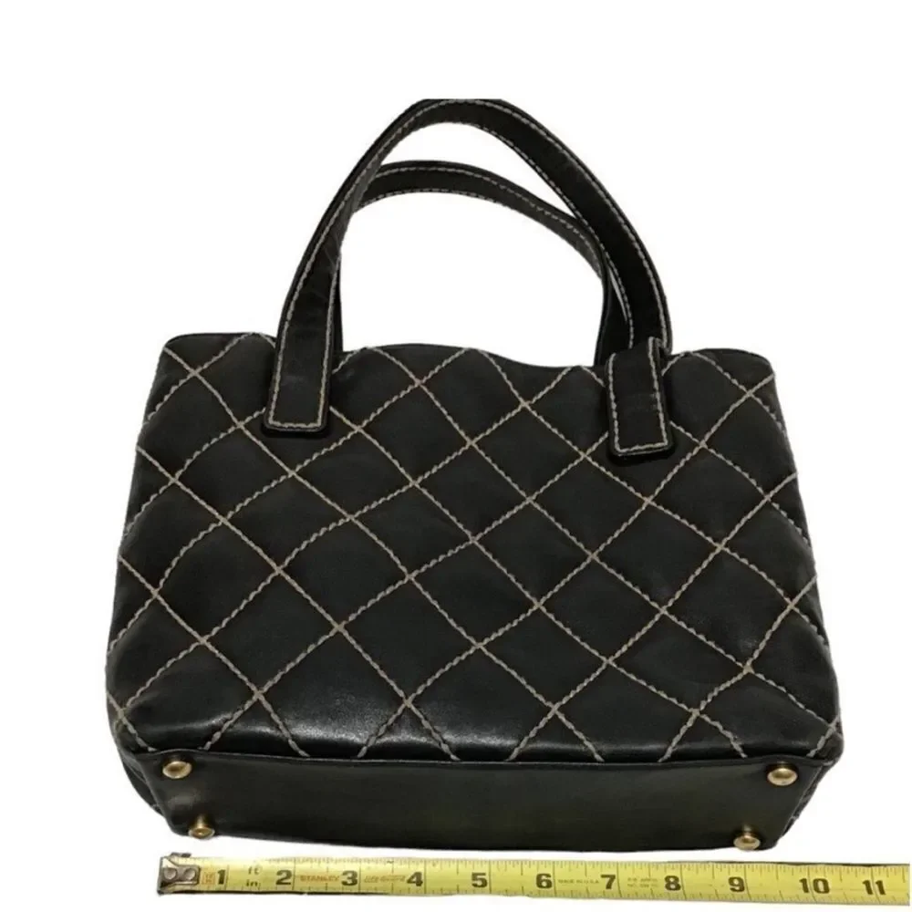 CHANEL Black Leather Quilted Wild Stitch Tote/Shoulder Bag Vintage